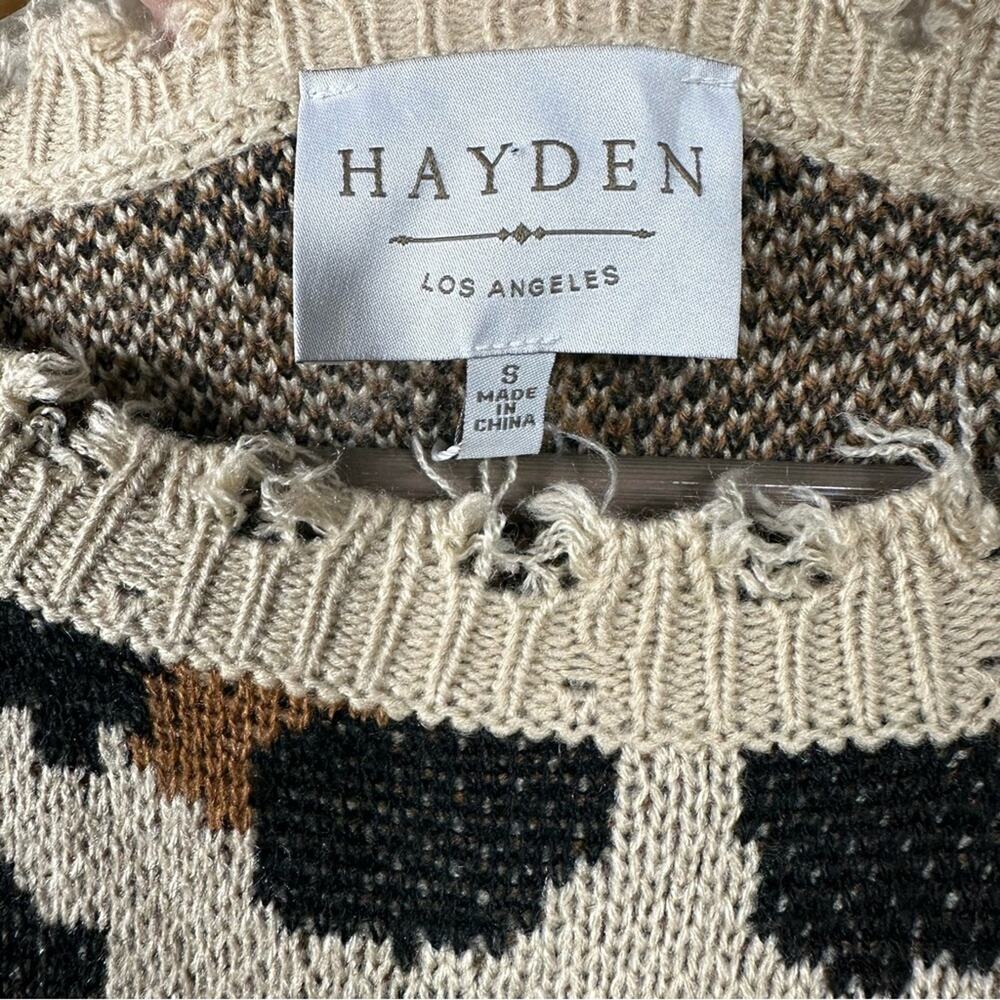 Hayden Los Angeles Distressed Leopard Print Crewneck Sweater Size Small - Picture 4 of 9